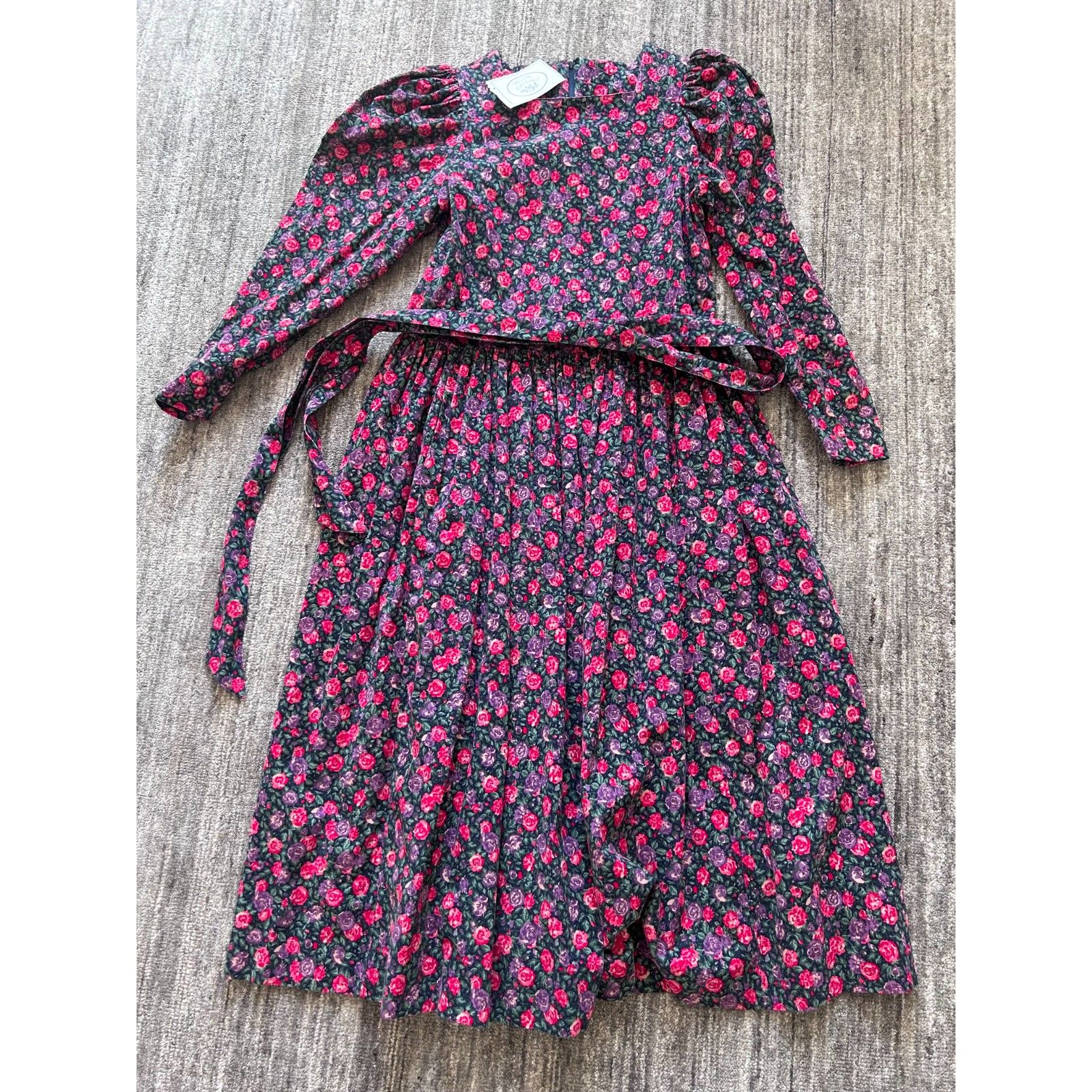 Vintage Laura Ashley Corduroy Floral Dress 14 *Flaw